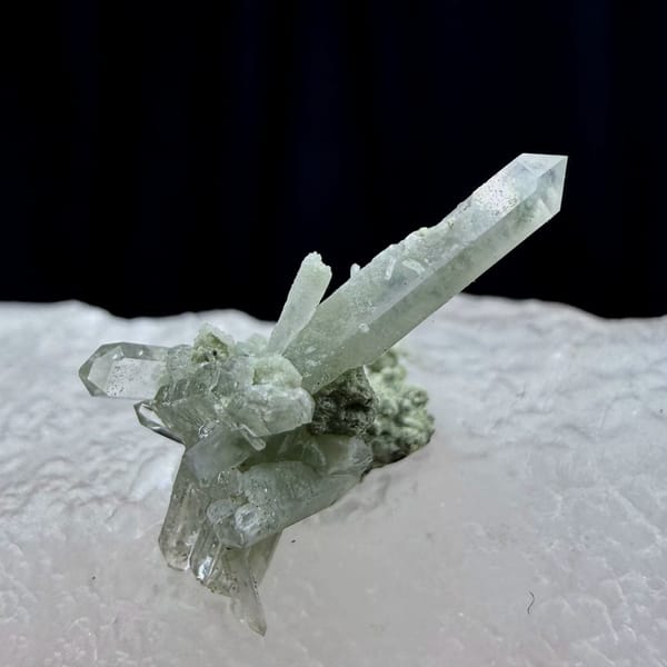 Calcite crystal with green phantom quartz, from Guangdong, China, top view