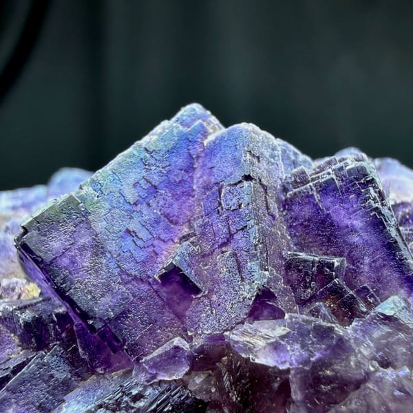 Iridescent purple fluorite with rainbow sheen from Inner Mongolia, China, top view