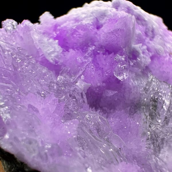 Violet aragonite with clear selenite blades from Yunnan, China, second angle