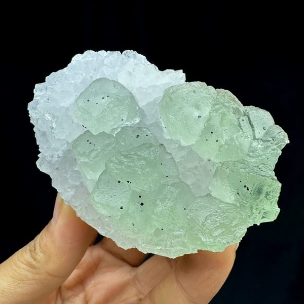 Pale green fluorite cubes in white quartz with pyrite from Jiangxi, China, second angle