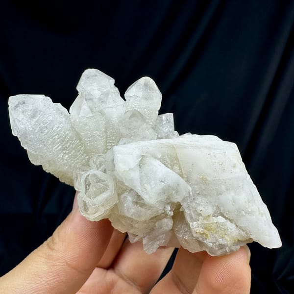 White skeletal quartz crystals with calcite from Inner Mongolia, China, reverse side