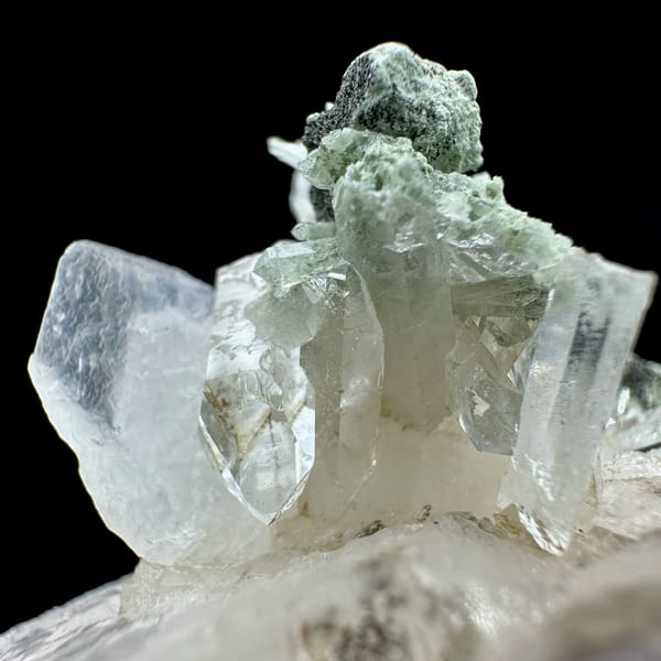Calcite crystals with quartz, from Guangdong, China, close-up of the crystal faces
