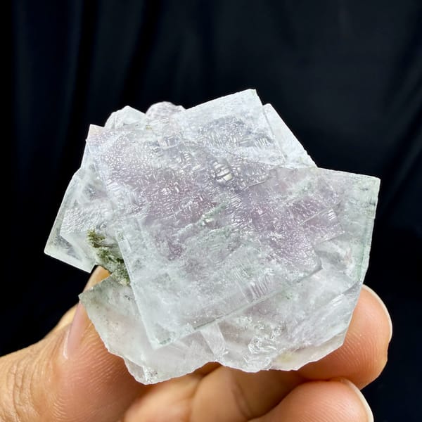 Transparent purple fluorite cubes with snowflake inclusions from Yaogangxian Mine, Hunan, China, reverse side