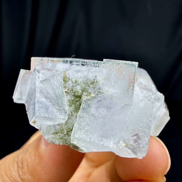 Transparent purple fluorite cubes with snowflake inclusions from Yaogangxian Mine, Hunan, China, top view