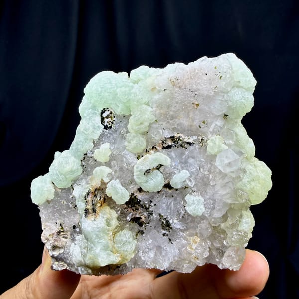 Mint-green prehnite balls with epidote and quartz from Sichuan, China, second angle