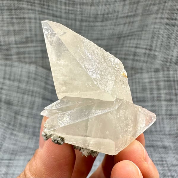 Tall translucent calcite scalenohedron from Inner Mongolia, China, reverse side