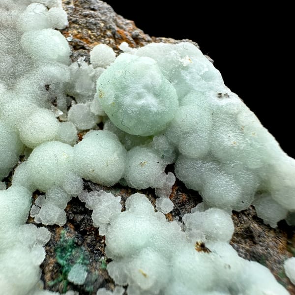 Pastel blue aragonite balls with malachite and azurite from Yunnan, China, top view