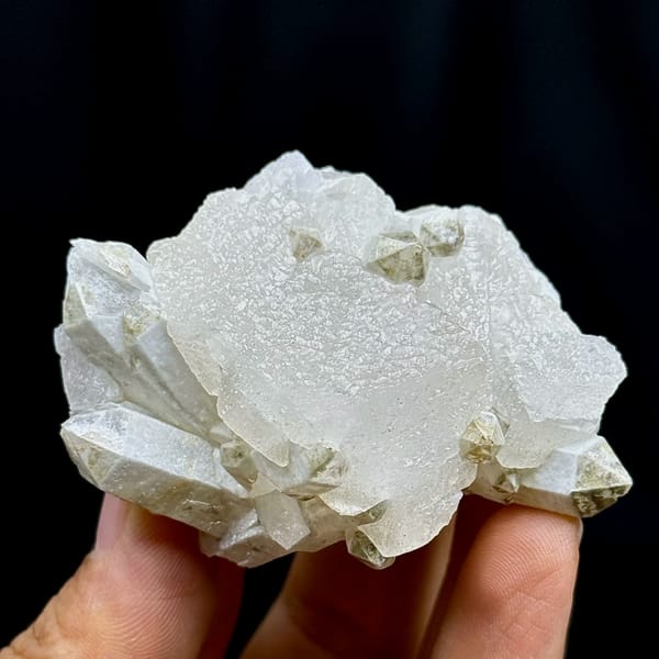 Star calcite with candle quartz, from Inner Mongolia, China, top view
