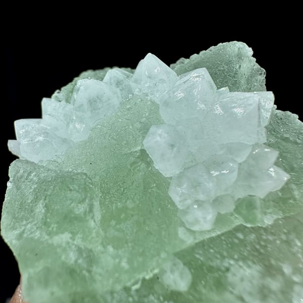 Mint-green fluorite mass with white quartz patch from Guangdong, China, reverse side