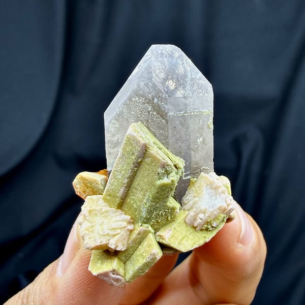 Lavender smoky quartz crystal with lime-green feldspar from Fujian, China, second angle