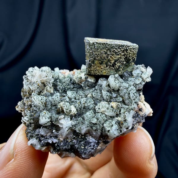 Dark smoky quartz crystals with white feldspar and mica from Yunxiao, Fujian, China, second angle