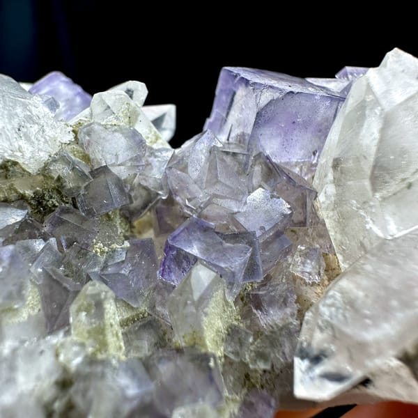 Pale lavender fluorite cubes with white quartz from Yaogangxian Mine, Hunan, China, second angle