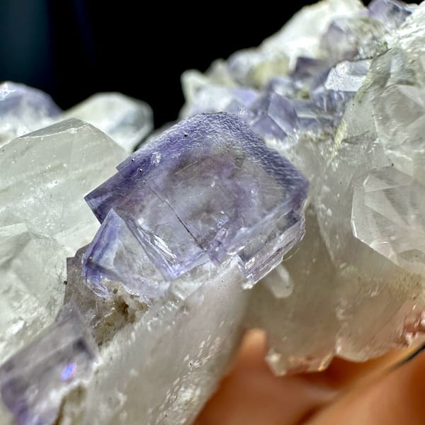 Pale lavender fluorite cubes with white quartz from Yaogangxian Mine, Hunan, China, reverse side