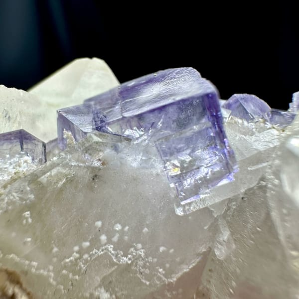 Pale lavender fluorite cubes with white quartz from Yaogangxian Mine, Hunan, China, top view