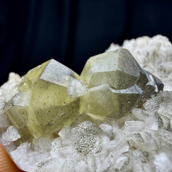 Pale yellow calcite crystal on cream dolomite rhombs from Guizhou, China, second angle