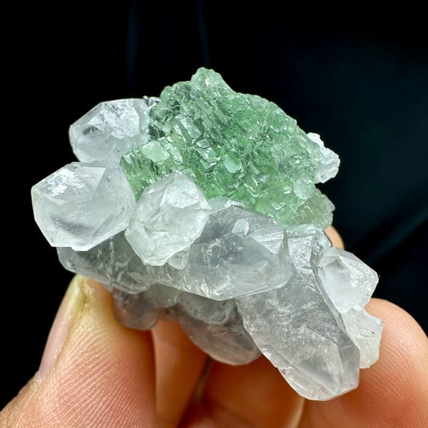 Stepped green fluorite with calcite, from Fujian, China, reverse side