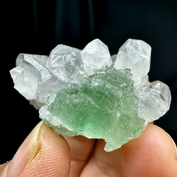 Stepped green fluorite with calcite, from Fujian, China, top view