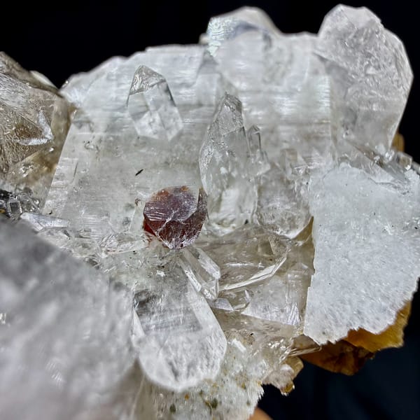 Pale quartz floater with garnet, apophyllite and chabazite from Yunxiao, Fujian, China, reverse side
