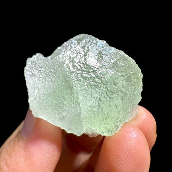 Mint-green stepped fluorite crystal from Xianghualing, Hunan, China, second angle