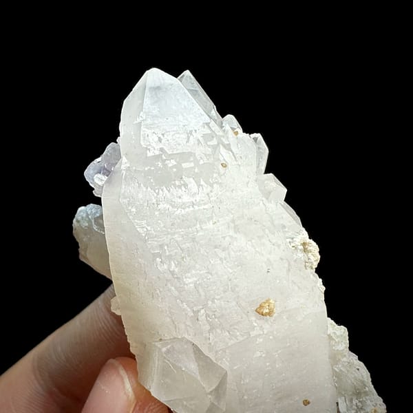 Large frosted quartz crystal with purple-cored fluorite from Yaogangxian Mine, Hunan, China, reverse side