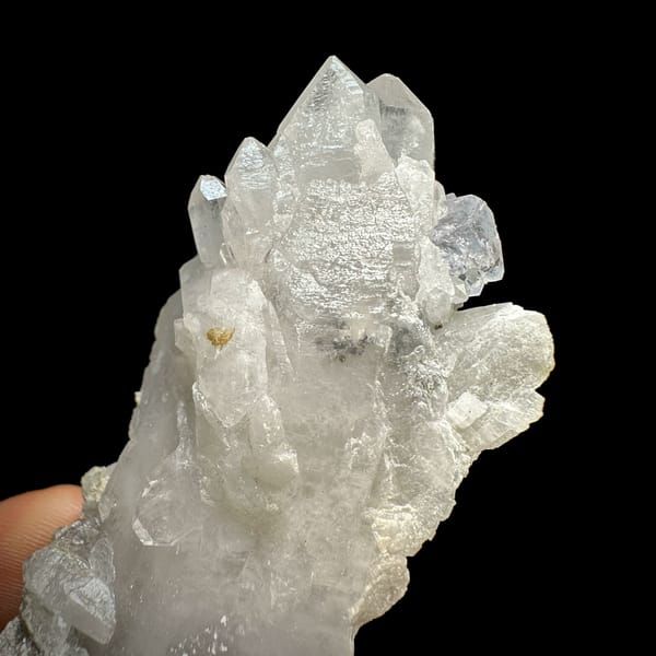 Large frosted quartz crystal with purple-cored fluorite from Yaogangxian Mine, Hunan, China, top view