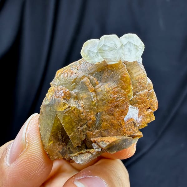 Golden-brown siderite block with pale calcite from Guizhou, China, second angle