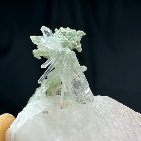 Calcite crystal with quartz, from Guangdong, China, close-up of the crystal faces