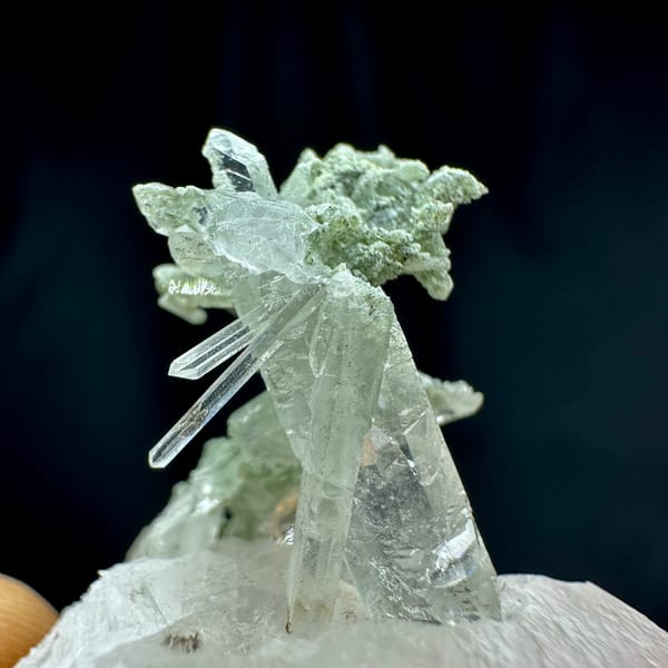 Calcite crystal with quartz, from Guangdong, China, top view