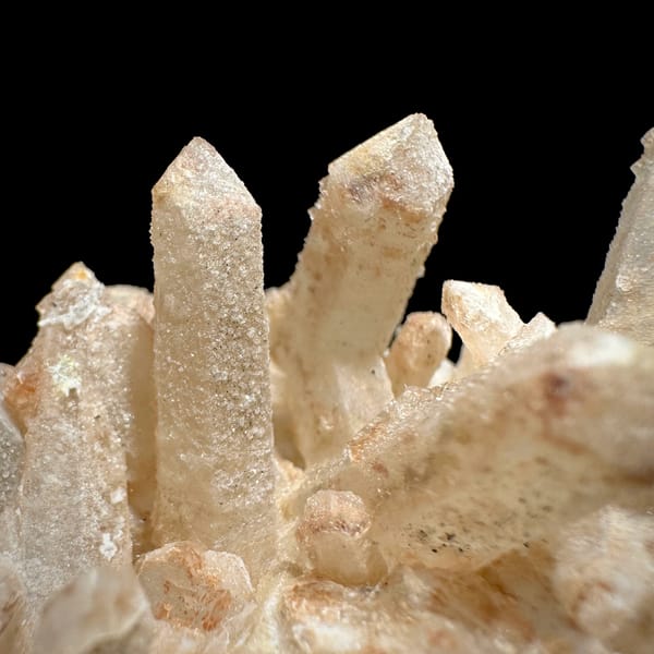 Spiky cluster of pale quartz needles with pyrite from Inner Mongolia, China, top view