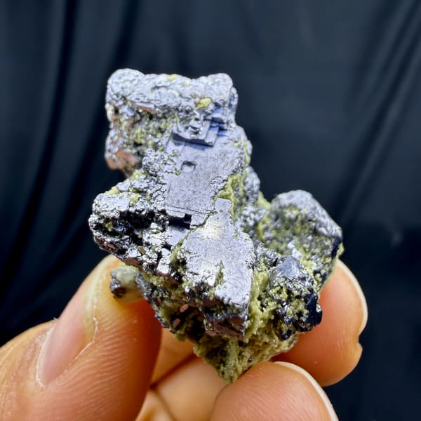 Etched galena cube on green-crusted matrix from Inner Mongolia, China, reverse side