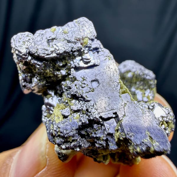 Etched galena cube on green-crusted matrix from Inner Mongolia, China, top view