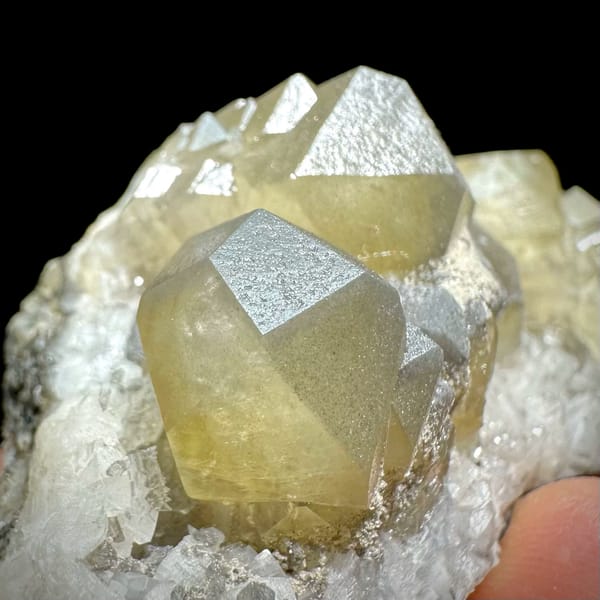 Pale yellow-green calcite rhombs with cream dolomite from Fujian, China, reverse side