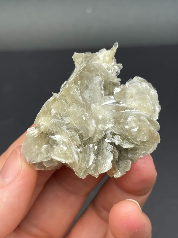 Silvery mica book cluster from Xuebaoding, Sichuan, China, top view