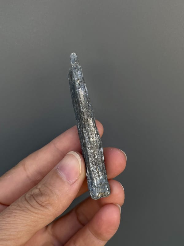 Steel blue-grey bladed kyanite crystal from Madagascar, second angle