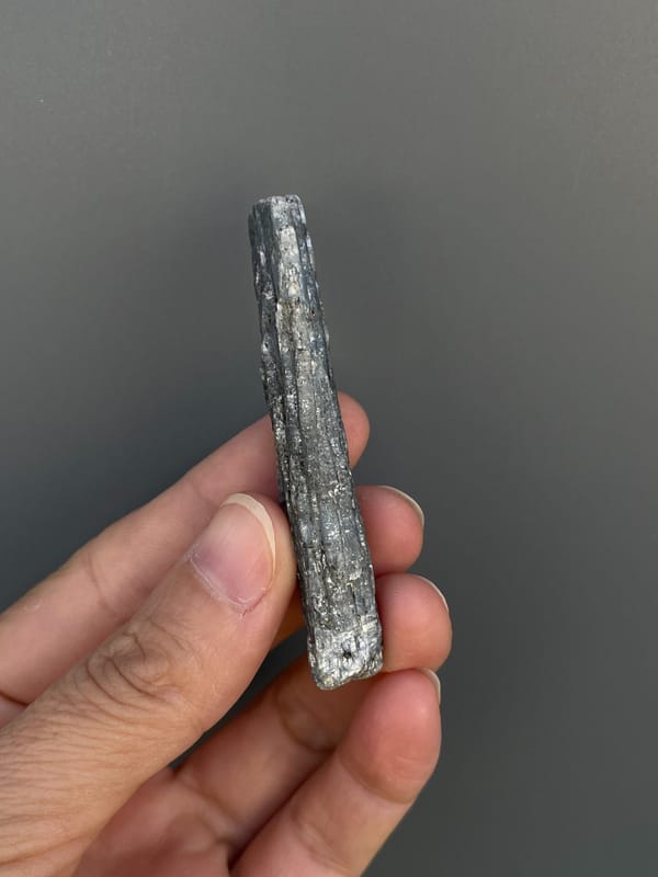 Steel blue-grey bladed kyanite crystal from Madagascar, reverse side
