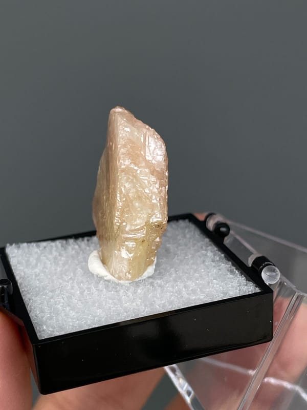 Translucent pale peach cerussite crystal from Gongcheng, Guangxi, China, top view