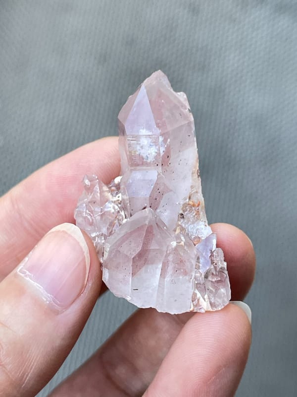 Rose-tinted quartz point group from India, second angle