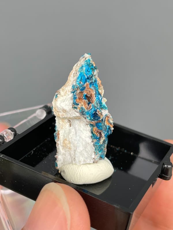 Tall piece with blue veszelyite and orange banding from Yunnan, China, reverse side