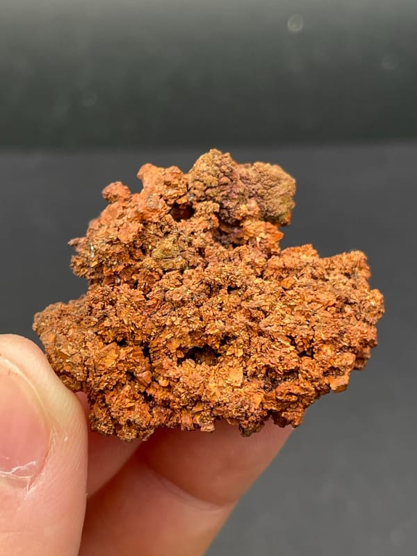 Spongy branching native copper mass from Hubei, China, close-up of the crystal faces