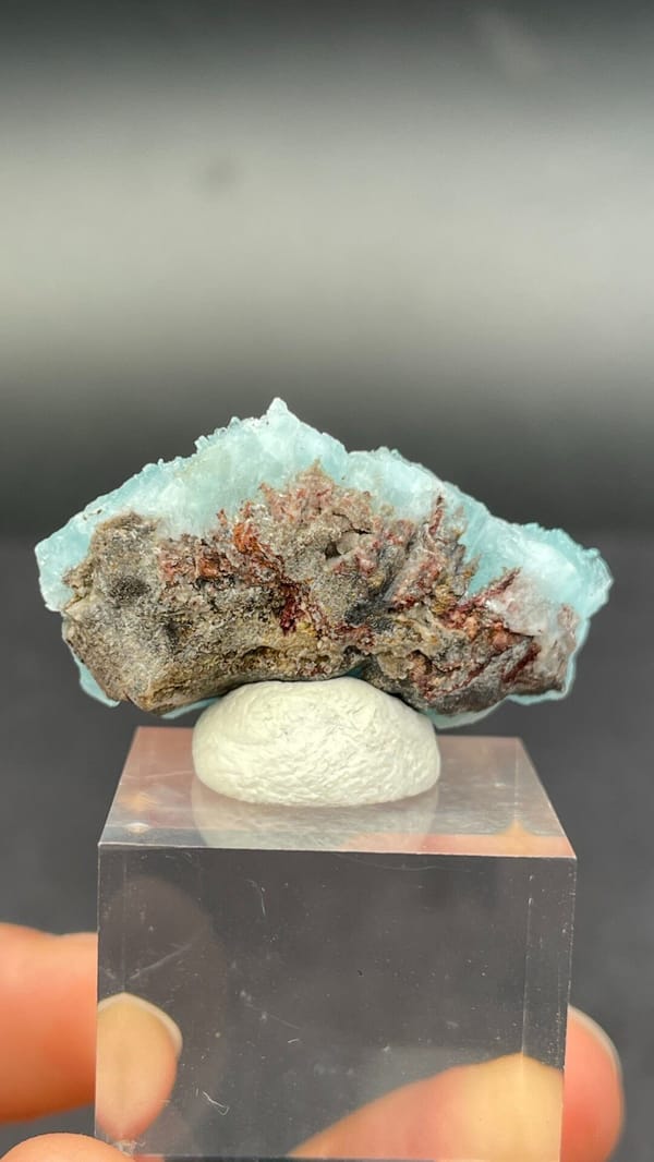 Turquoise botryoidal hemimorphite crust from Guangdong, China, detail of the matrix contact