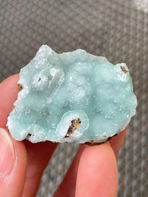 Pale mint-green botryoidal hemimorphite crust from Yunnan, China