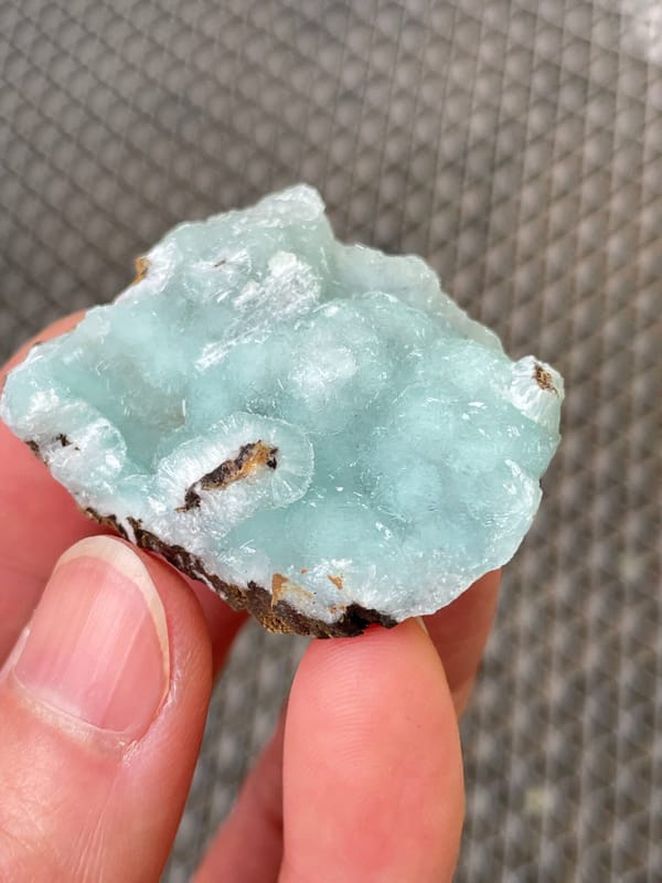 Pale mint-green botryoidal hemimorphite crust from Yunnan, China, top view