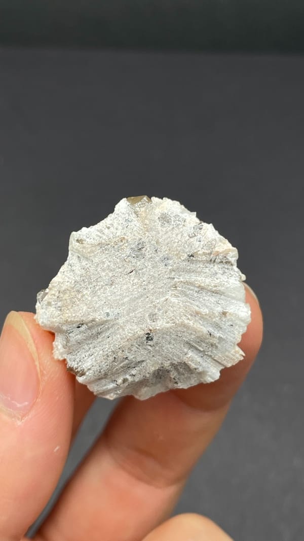 Smoky quartz crystal in cream feldspar from Yunxiao, Fujian, China, detail of the matrix contact