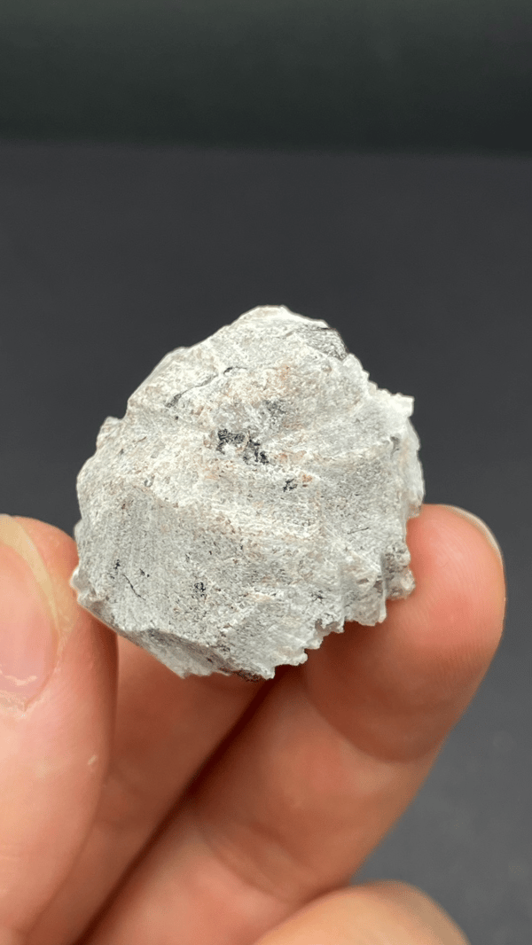 Smoky quartz and red garnets in white feldspar from Yunxiao, Fujian, China, detail of the matrix contact