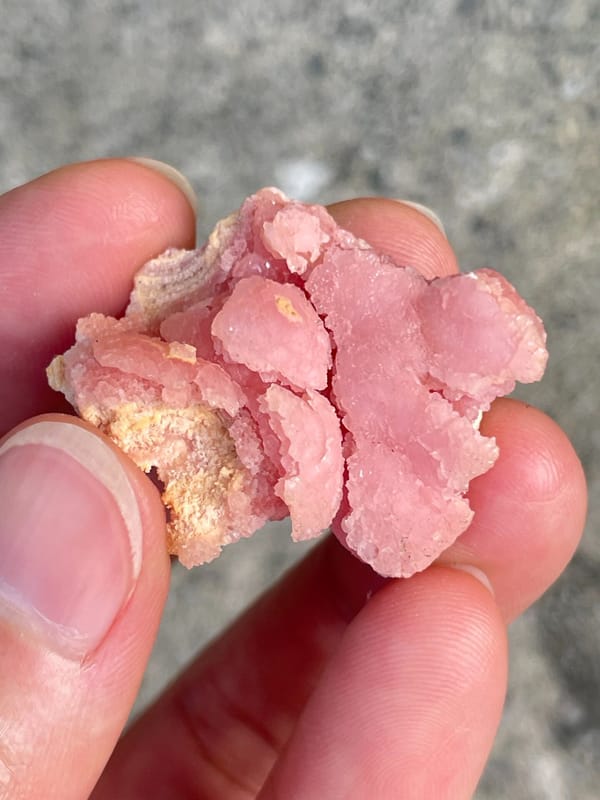 Bright pink botryoidal rhodochrosite from Argentina, top view
