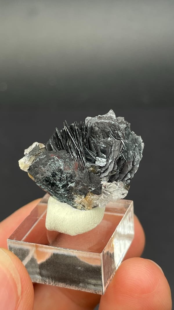 Dark metallic specular hematite flower from Jinlong, Guangdong, China, second angle