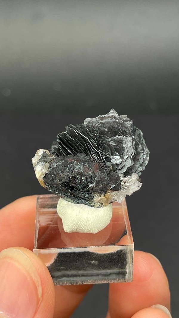 Dark metallic specular hematite flower from Jinlong, Guangdong, China, top view