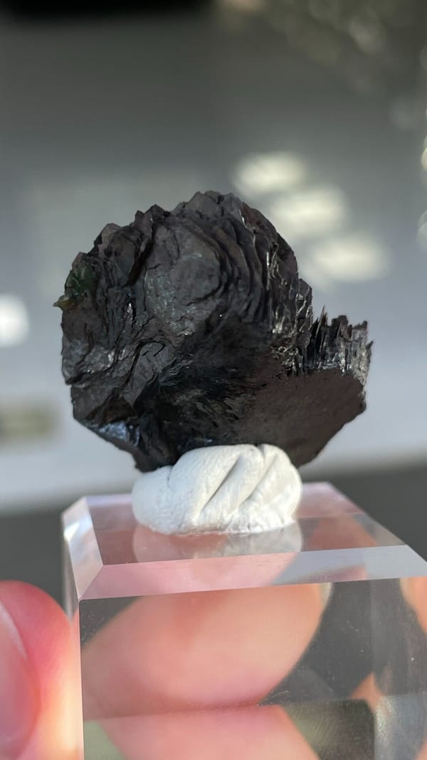 Black specular hematite flower with white quartz from Guangdong, China, top view