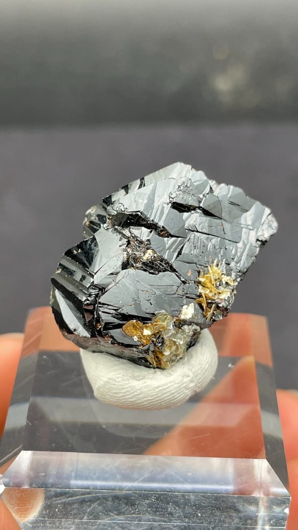 Black lustrous cassiterite crystal group from Xuebaoding, Sichuan, China, reverse side
