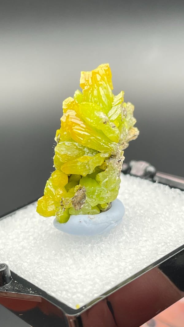 Canary-yellow stacked pyromorphite crystals from Guangdong, China, in a box